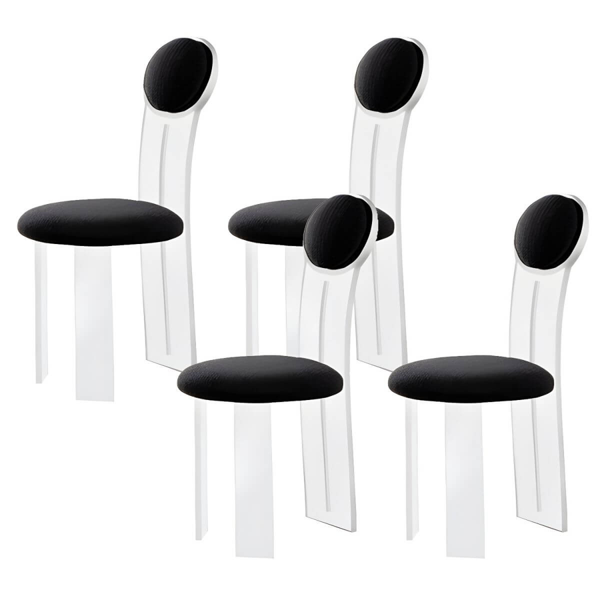 Contemporary upholstered dining chair with clear acrylic frame for kitchen seating