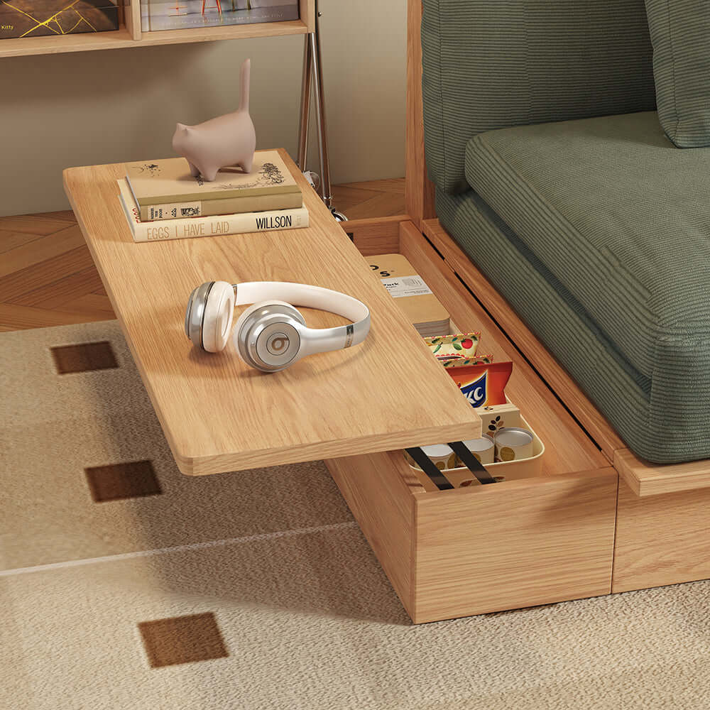 Cocochairs Floor Platform Wood Frame Sofa Bed – Reversible Armrests, Corduroy or Linen-Blend Upholstery