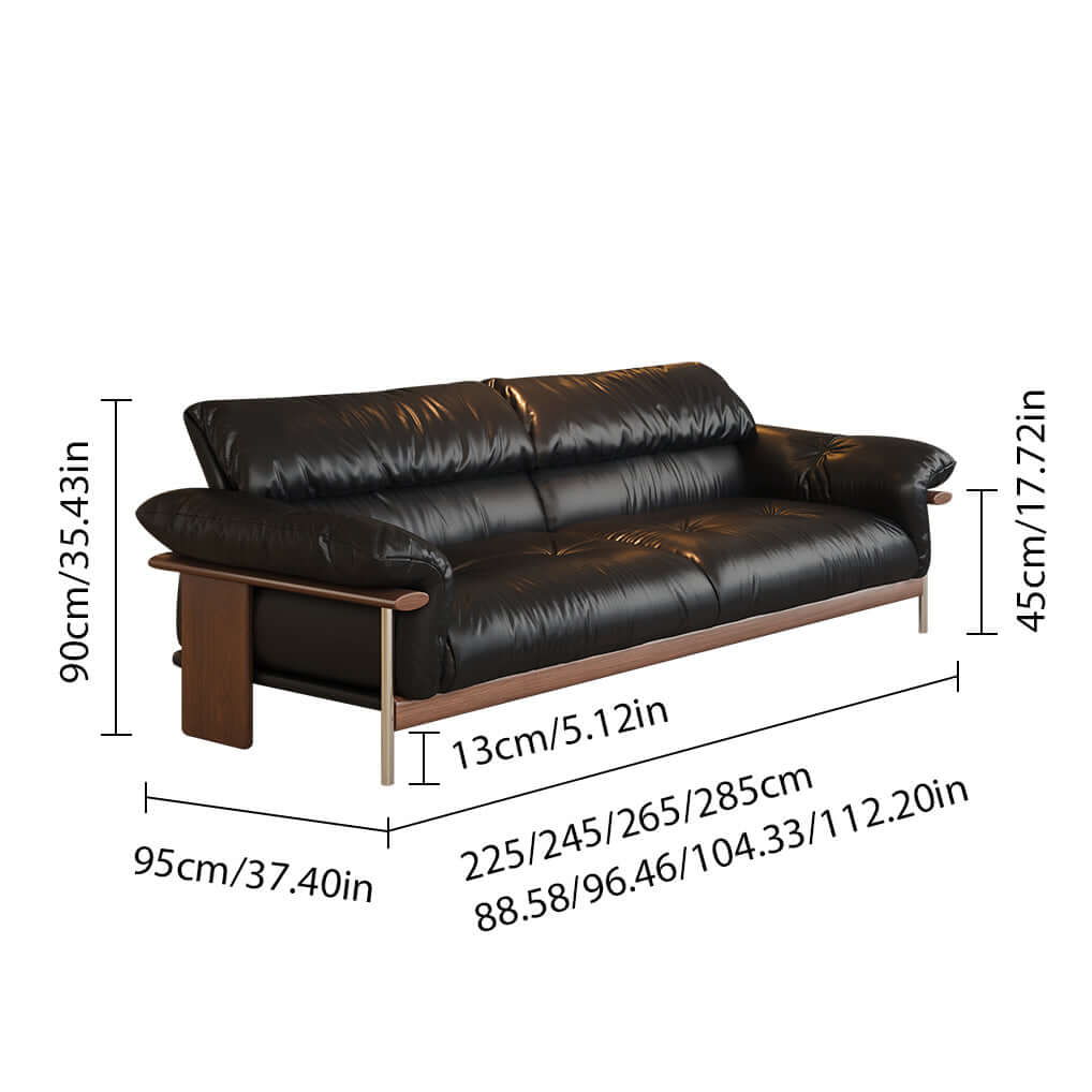 Three-seater sofa with straight-line design and top-grain leather upholstery