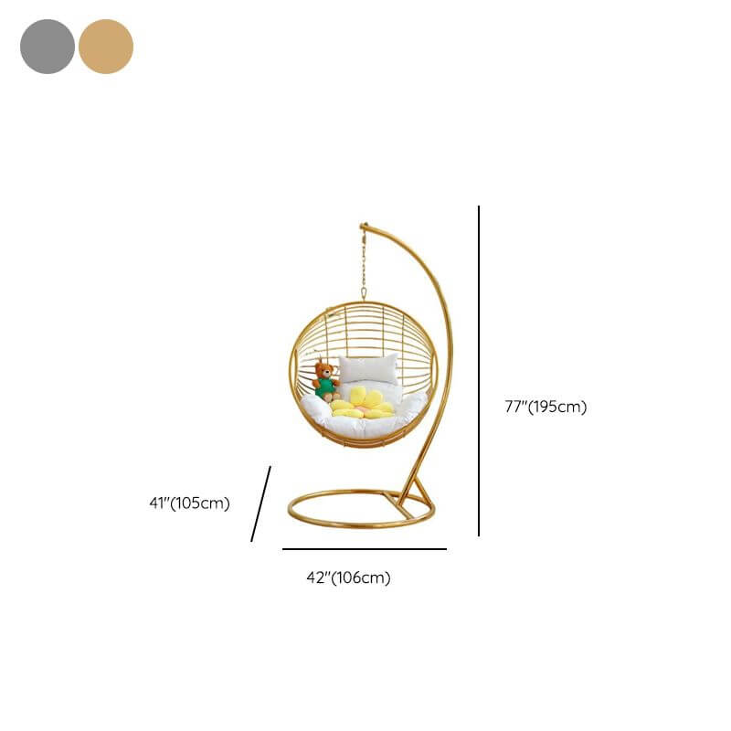 Silver and Aurous stainless alloy porch swing with stand, cushions, and chain for outdoor comfort