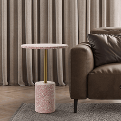 Elegant Pink Terrazzo Coffee Table with Gold Accents - Modern Minimalist Design