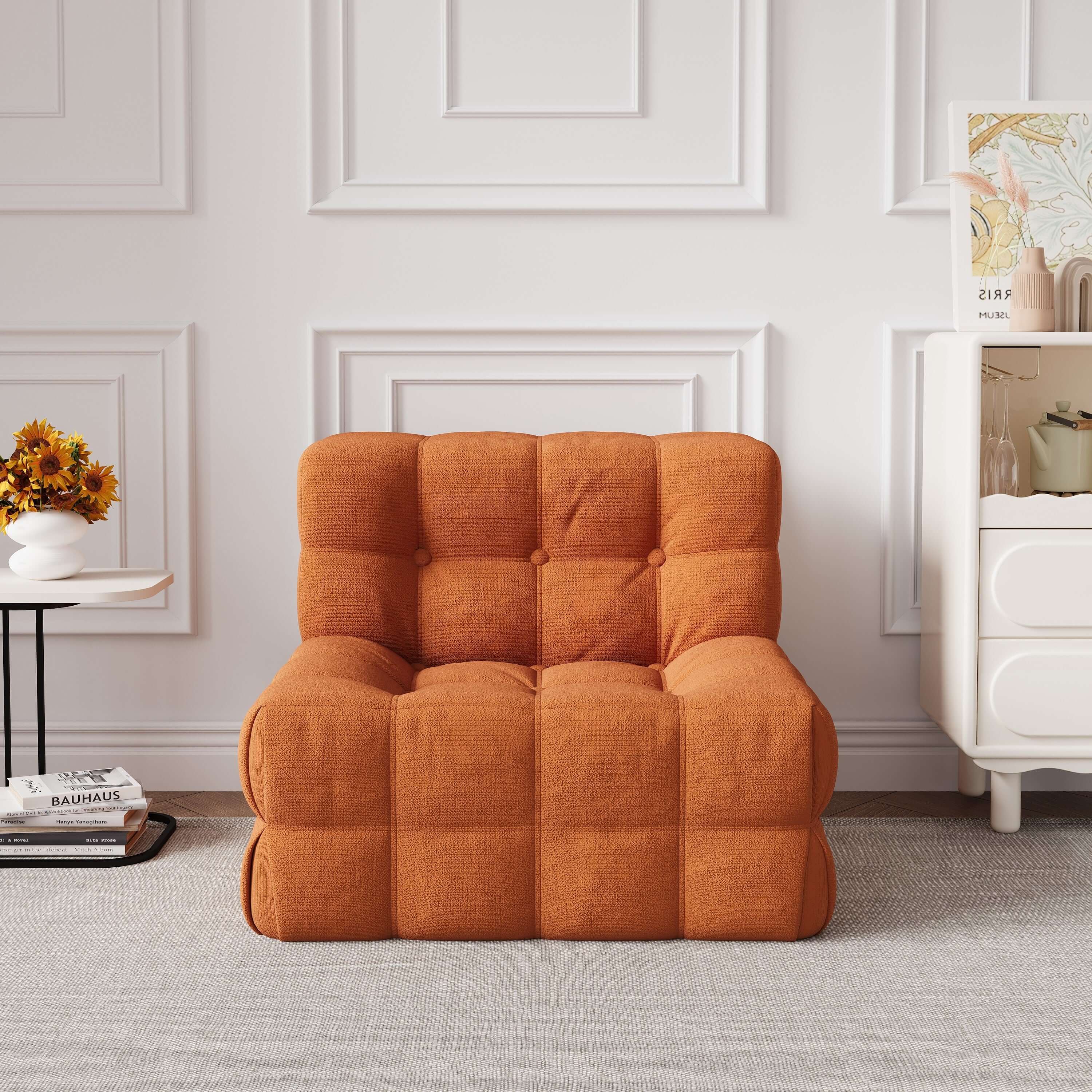 Comfortable tufted corduroy bean bag chair with soft upholstery, perfect for lazy lounging