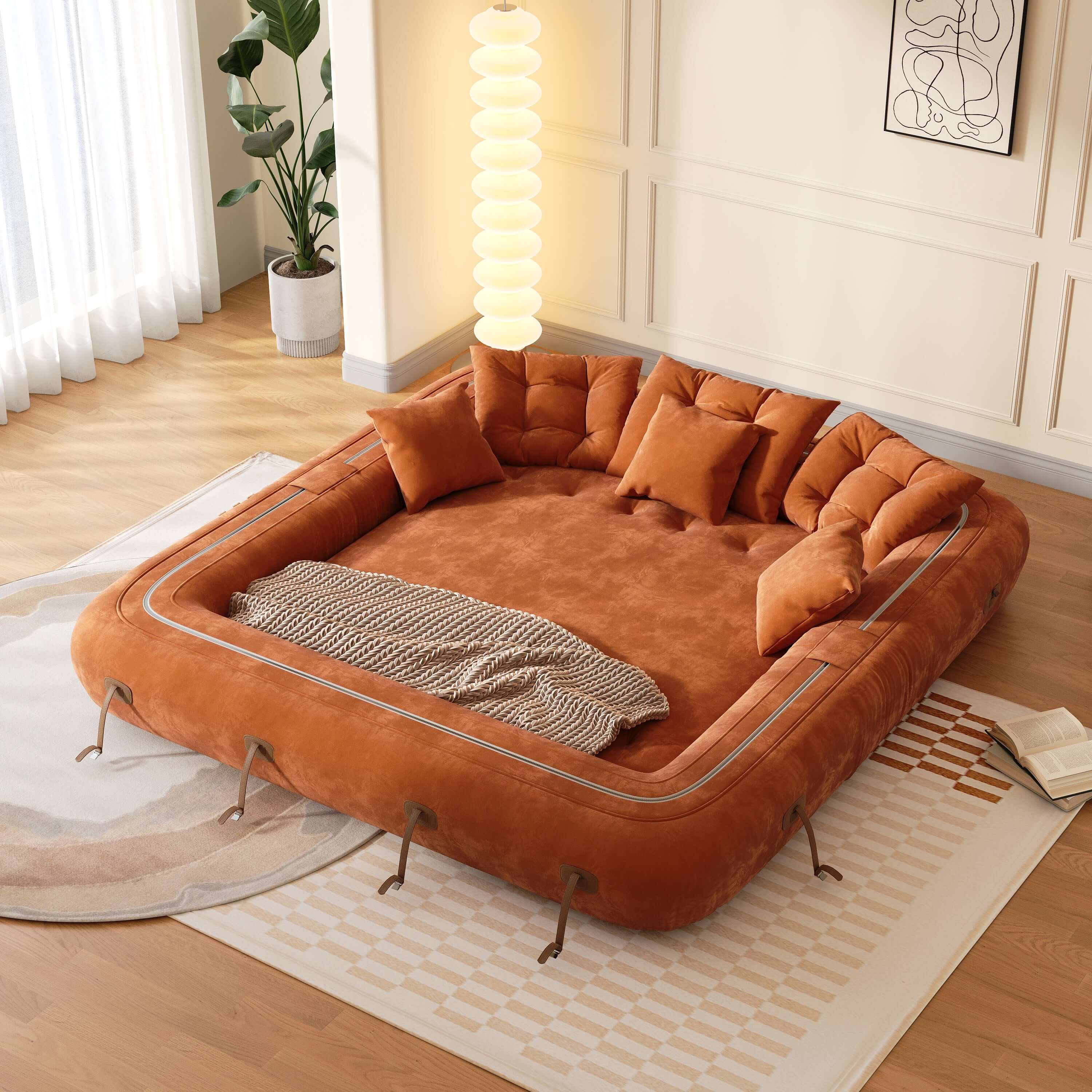 Velvet folding floor sleeper sofa bed with pet-friendly bean bag style design
