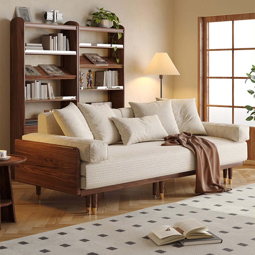 Modern 3 seater sofa bed with wooden frame and pull-out convertible design
