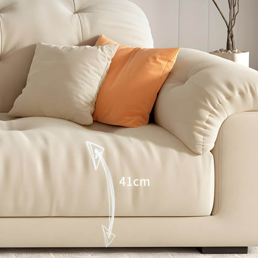 Beige polyester blend sofa with tufted back and pillow top arms, modern and comfortable seating