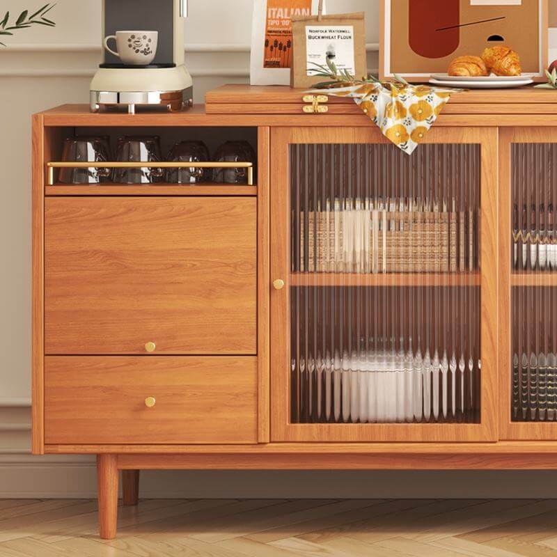 Folding dining table with glass sliding doors and storage drawers for space-saving dining