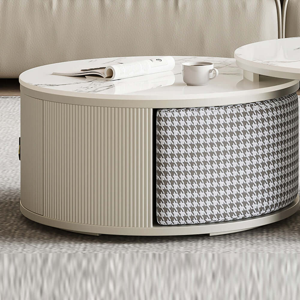 Modern coffee table with durable sintered stone top and matching footstool for stylish living room