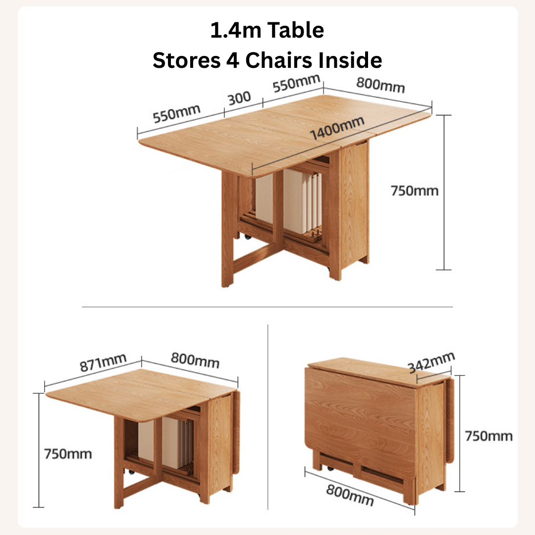 Solid wood folding dining set with chairs, versatile and space-saving furniture for dining rooms
