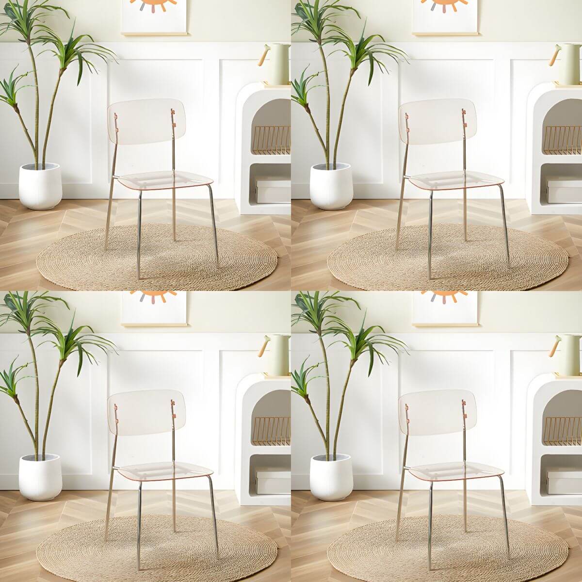 Transparent acrylic dining chair with modern design, perfect for living room and kitchen seating