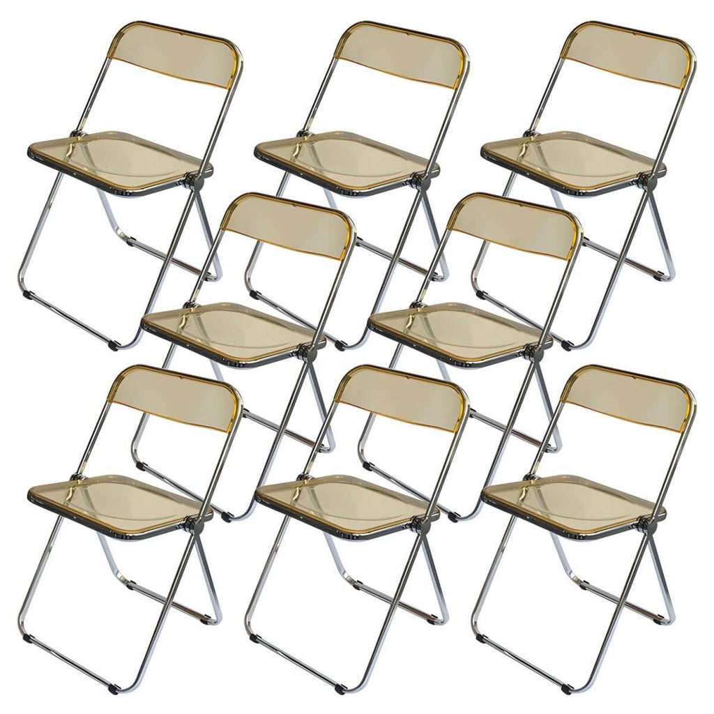 Contemporary acrylic folding armless chair with open back, ideal for dining rooms