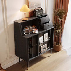 Black Side Cabinet Double Large Storages Sideboard