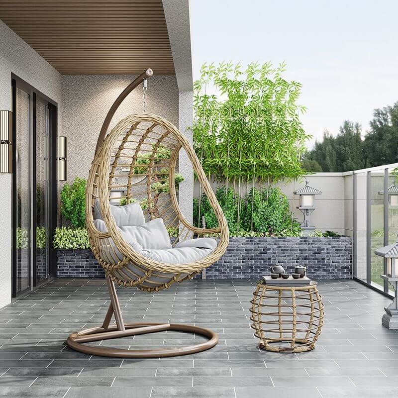 Tropical alloy framed porch swing egg chair with stand and chain included