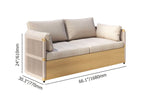 Modern outdoor swivel sofa set with aluminum frame and rope accents, includes coffee table in khaki