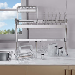 Kitchen Storage Essential: Large Over-Sink Dish Drying Rack & Multi-Function Organizer Shelf - Efficient Space-Saving, Quick-Drying Solution for Your Utensils & Bowls