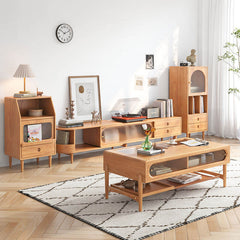 Extendable TV Stand Storage Sliding Glass Door Media Console