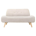 Small Scandinavian style sofa with wood frame and solid color polyester upholstery