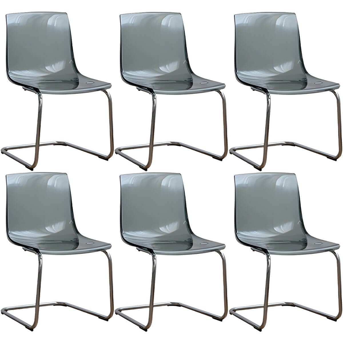Scandinavian style plastic and acrylic dining side chair with silver legs, non-upholstered design