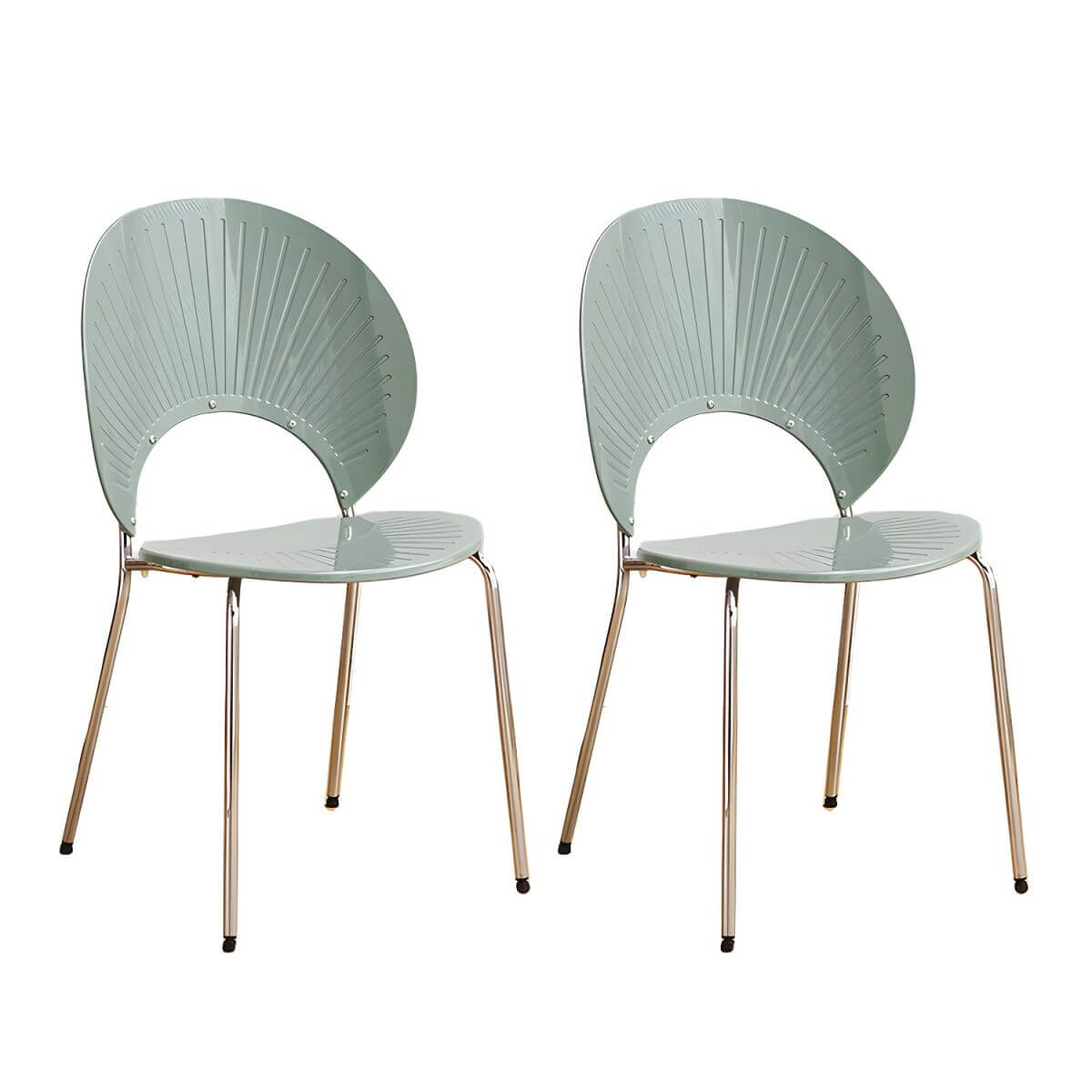 Stackable acrylic dining chair with open back and metal legs, armless design for modern dining rooms