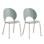 Stackable acrylic dining chair with open back and metal legs, armless design for modern dining rooms