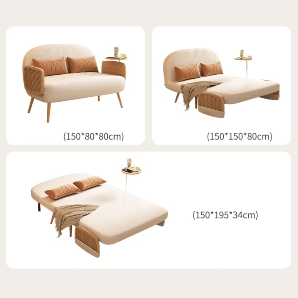 MidCentury modern single sofa bed with rattan, convertible folding daybed and lounge chair