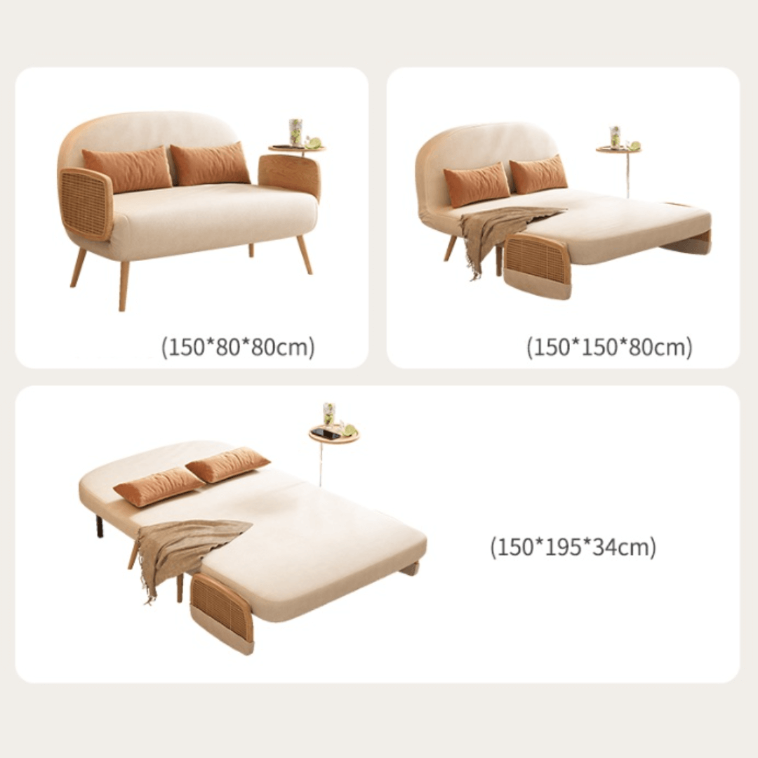 MidCentury modern single sofa bed with rattan, convertible folding daybed and lounge chair