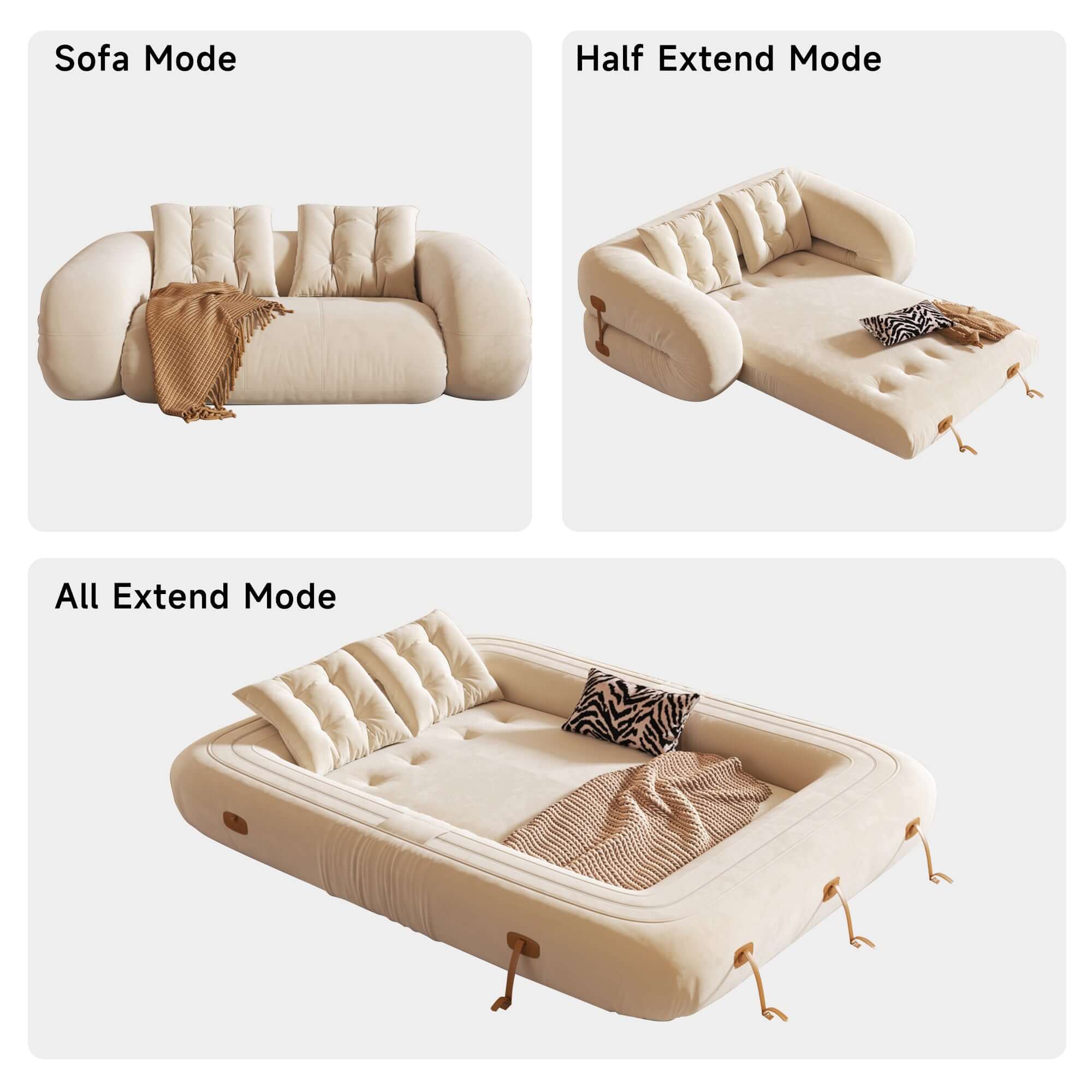 Velvet folding floor sleeper sofa bed with pet-friendly bean bag style design