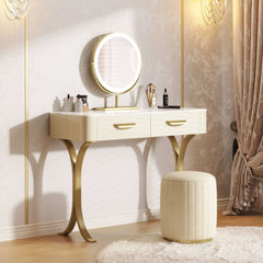 Luxury Vanity Set Makeup Table with 2 Drawers & Mirror & Stool