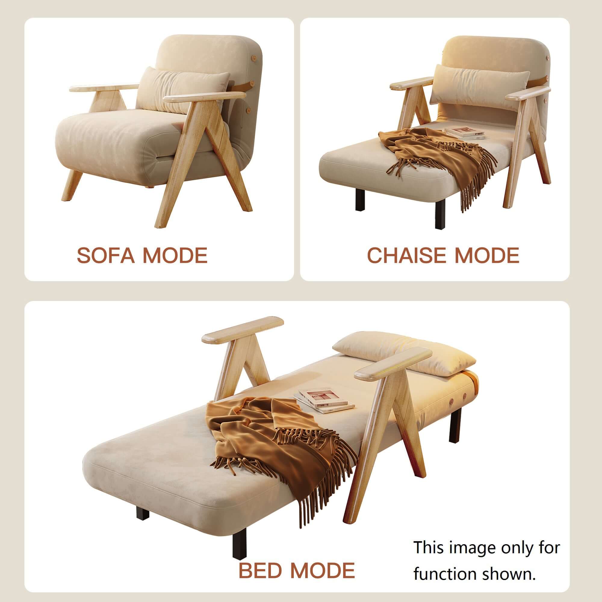 Foldable reclining sofa with armrest in cotton linen fabric for comfortable seating