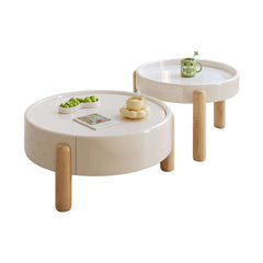 2-Piece Modern Round Nesting Coffee Table Set with a Drawer & 3 Legs