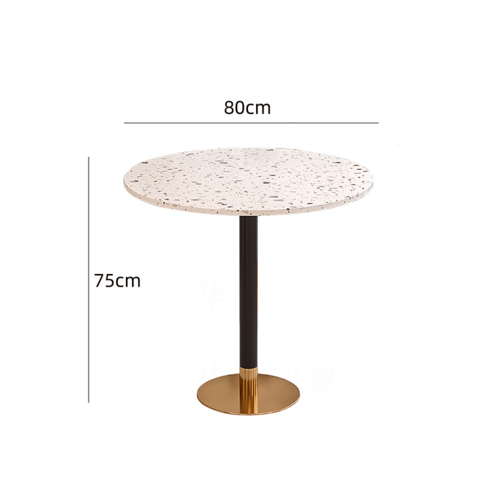 Rattan dining chairs with durable terrazzo table for an elegant dining setup
