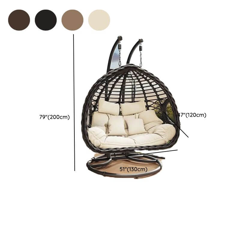 Porch swing with tropical ivory and auburn hydrophobic framed pads, metal stand and chain included