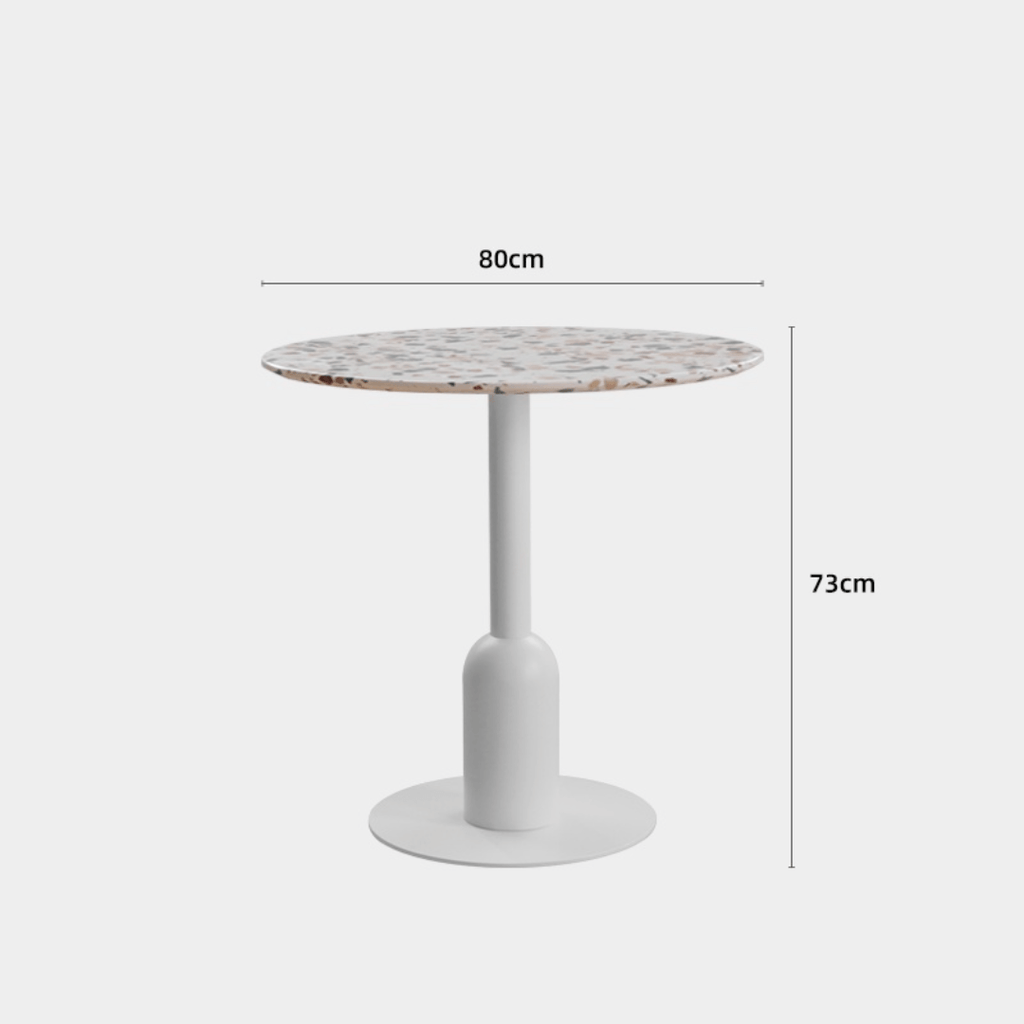 Round terrazzo table ideal for dining or office use with versatile design