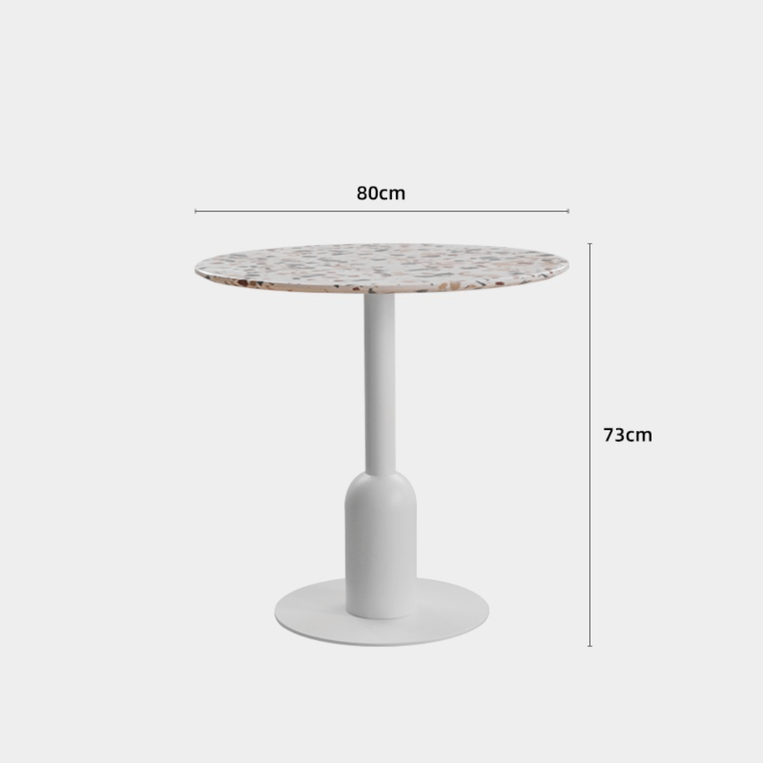 Round terrazzo table ideal for dining or office use with versatile design