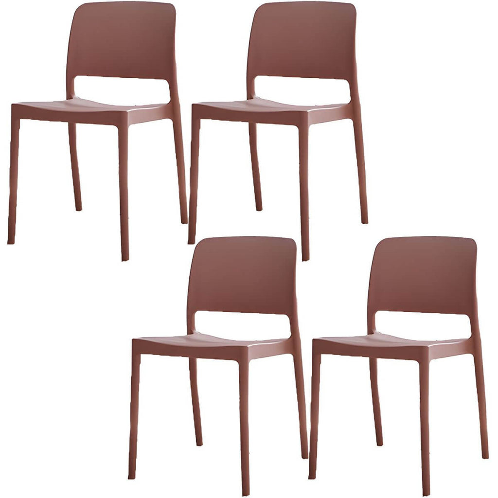Scandinavian plastic and acrylic dining chair with low backrest and armless design