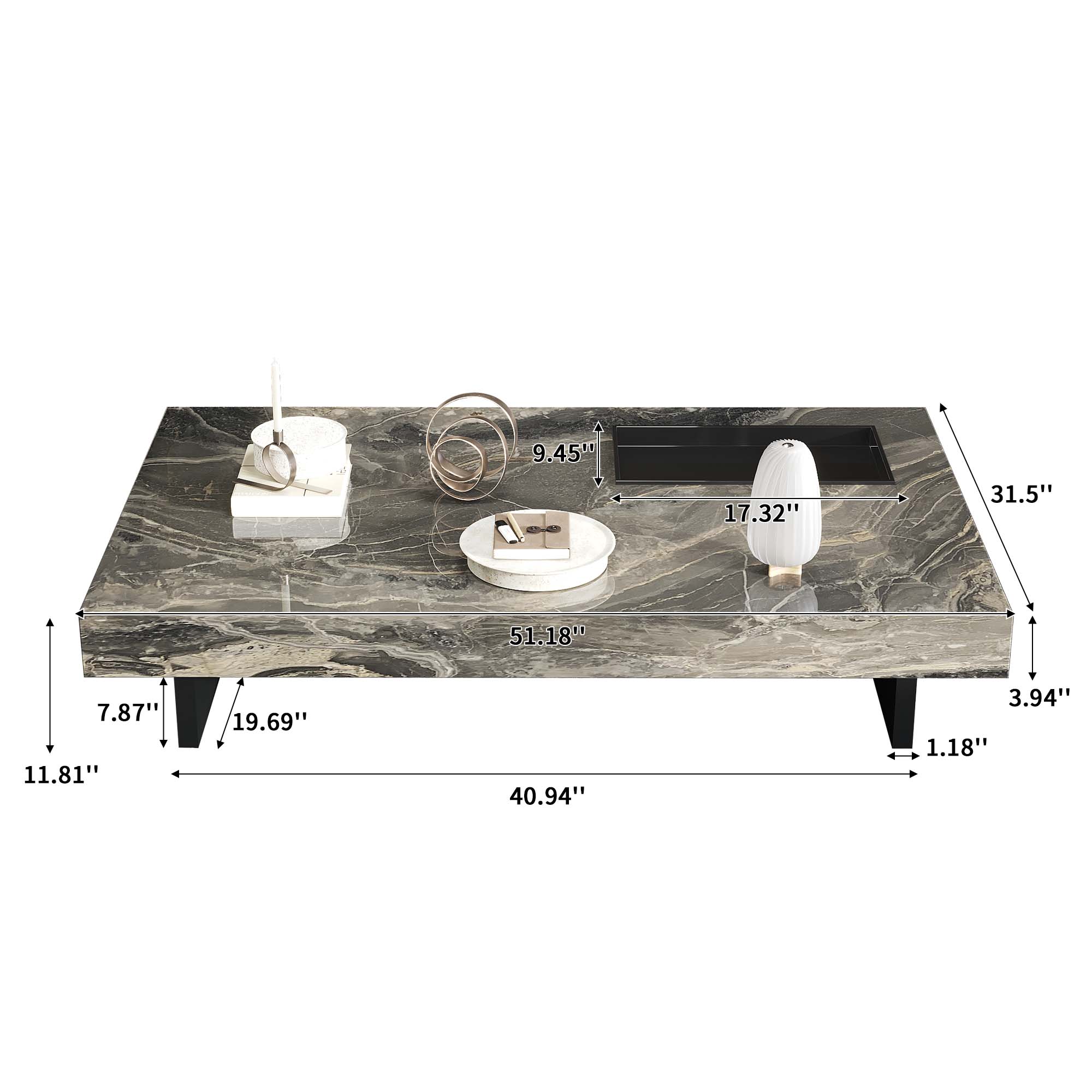 Rectangle coffee table made of light luxury sintered stone with modern design