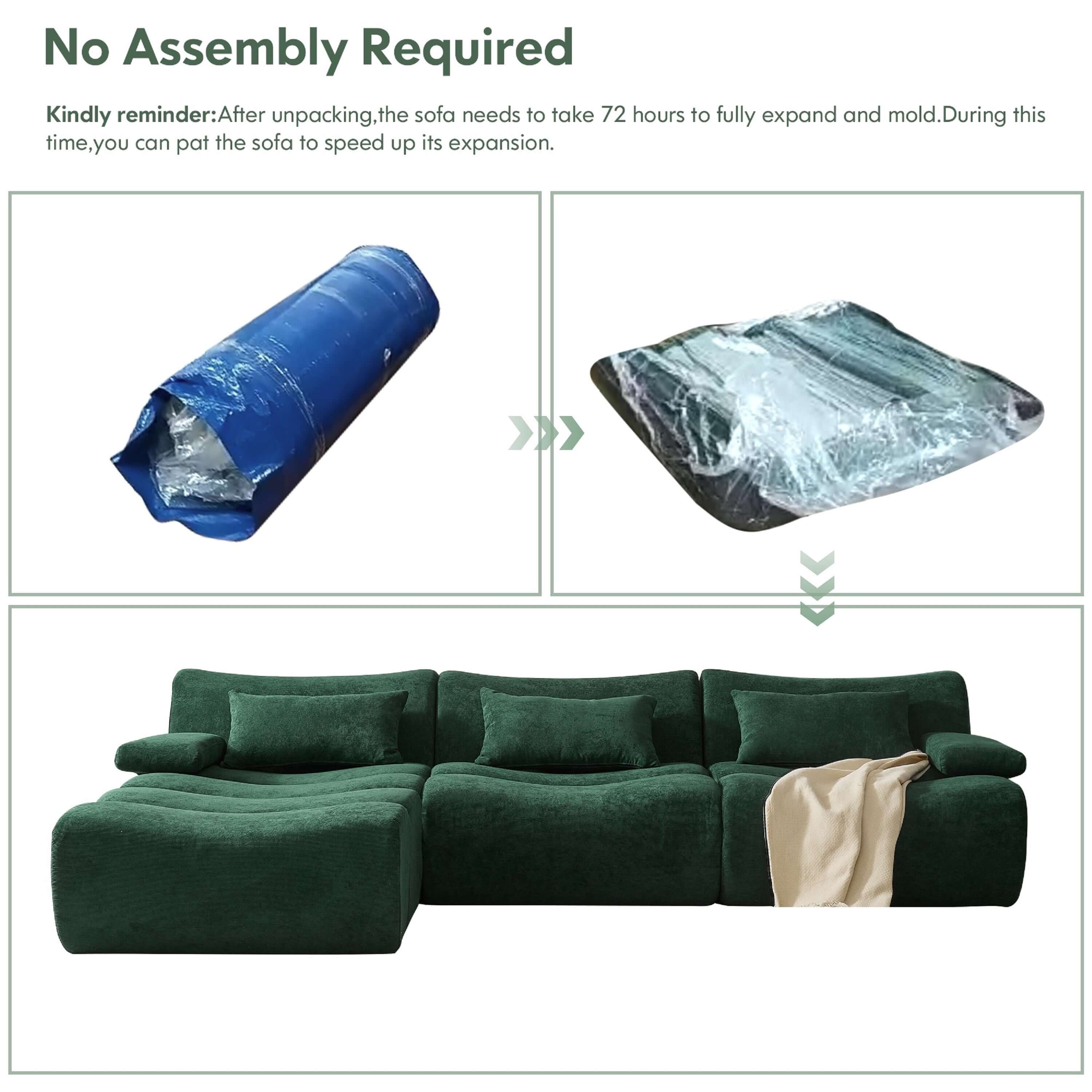 Green and brown modern corduroy sectional sofa with comfortable seating