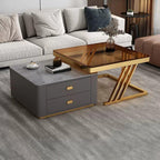 Modern square steel frame nesting coffee tables set with two pieces, including a small table