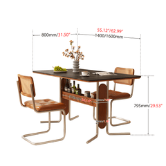 Vintage Dining-Desk Combo Square Slate Top Table with Storage and Stainless Steel Legs