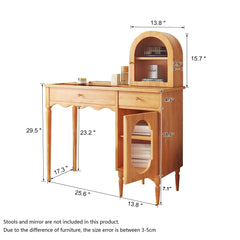 Wooden Makeup Vanity Set with Jewelry Storage & Side Cabinet