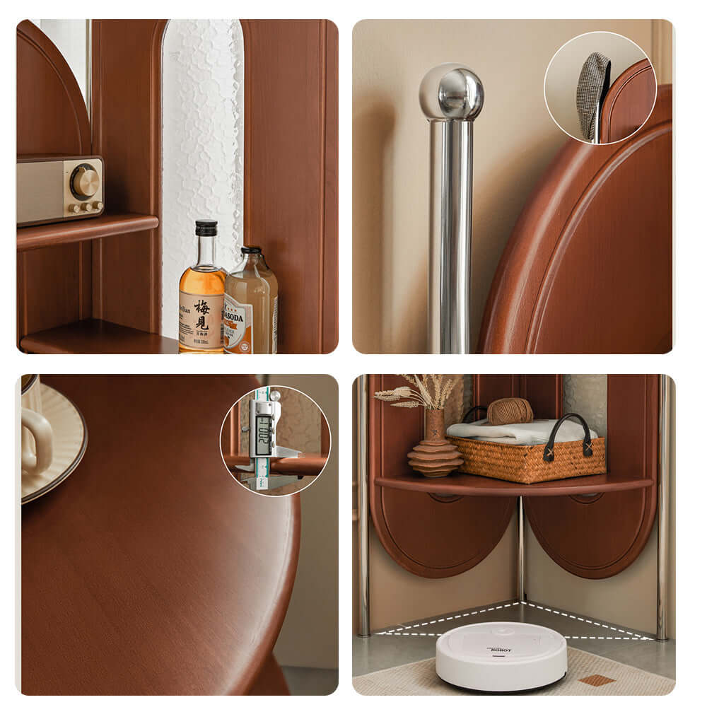 Retro style solid wood corner cabinet bookshelf with triangle design for home storage