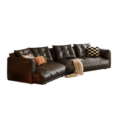 Leather Curved Couch French Vintage Luxury Corner Sofa