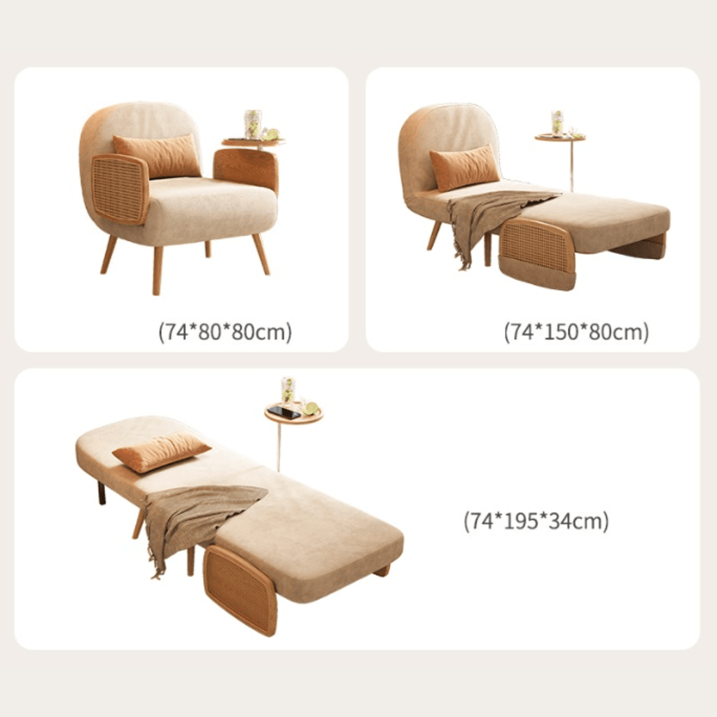 MidCentury modern single sofa bed with rattan, convertible folding daybed and lounge chair