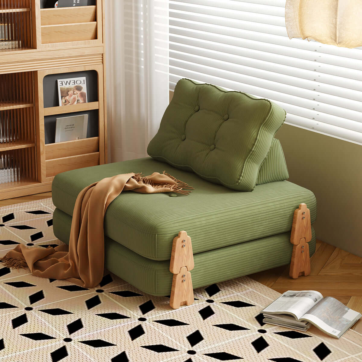 Modular floor sofa bed that folds, convertible for sitting or sleeping comfortably