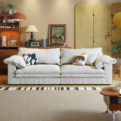 Beige Cotton Linen Removable Washable Fabric Sofa