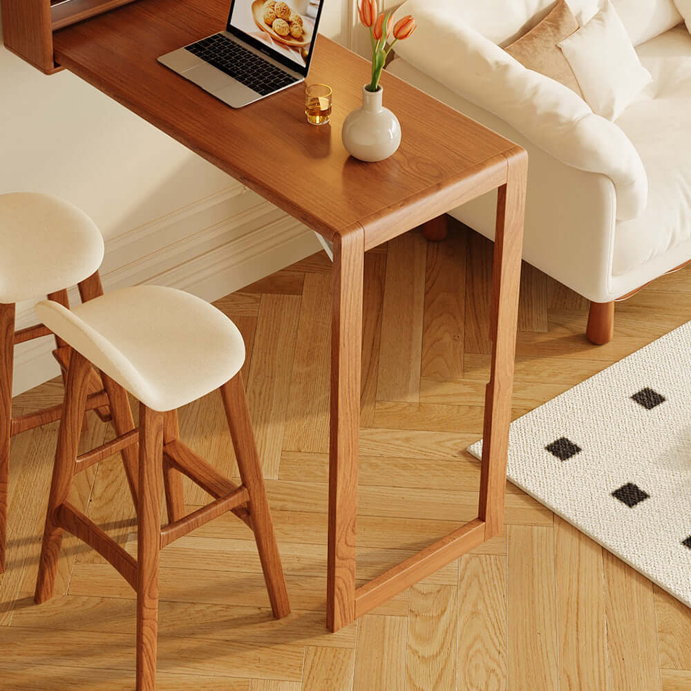 Foldable solid wood bar table organizer for compact and stylish storage