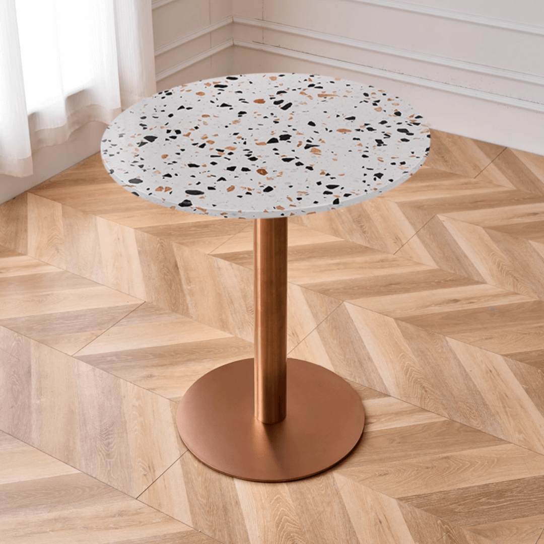 Modern marble table with sturdy metal base, perfect for adding a timeless aesthetic to any space
