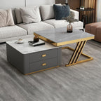 Modern square steel frame nesting coffee tables set with two pieces, including a small table