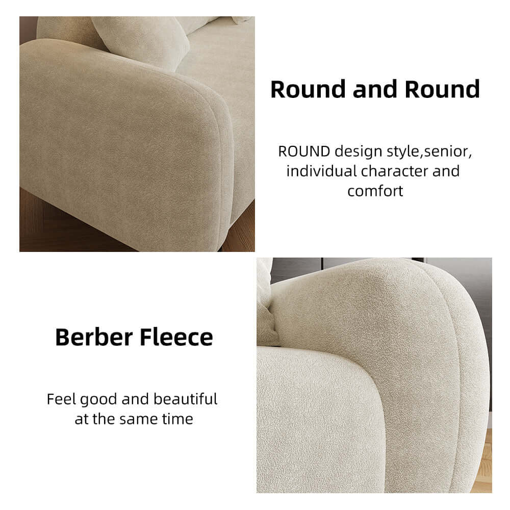 Modern 84-inch upholstered sofa with cozy Sherpa fabric, perfect for stylish living rooms