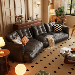 Leather Curved Couch French Vintage Luxury Corner Sofa
