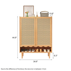 Exquisite Wooden Shoe Cabinet with Woven Rattan Doors